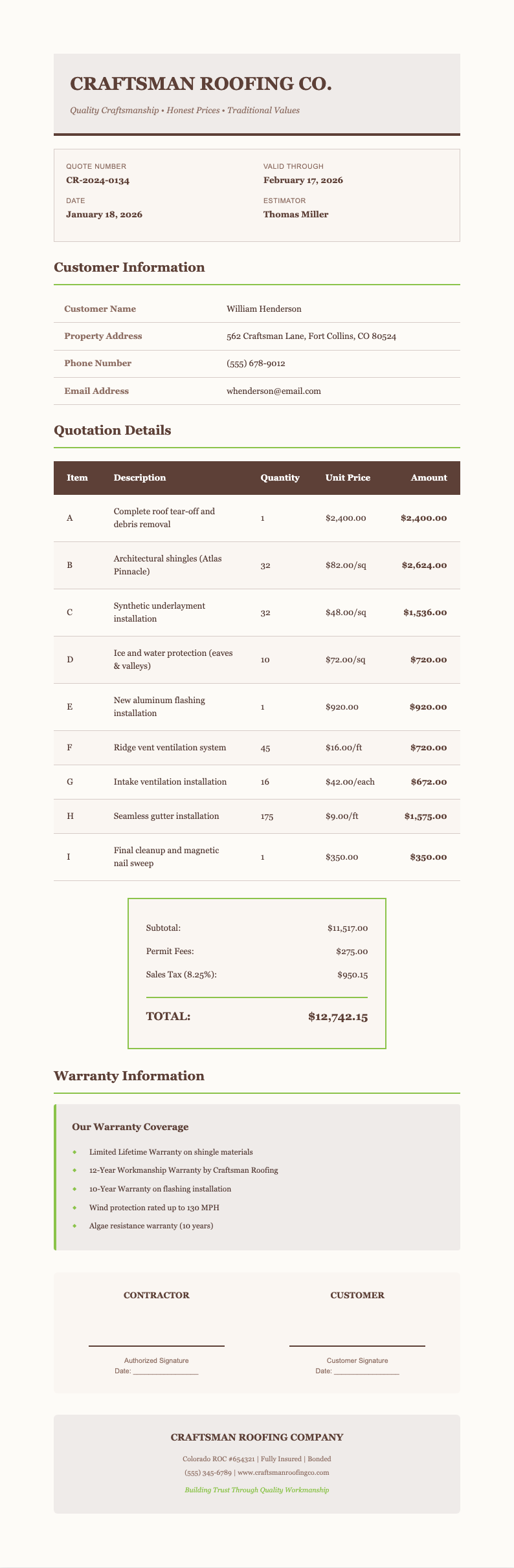 Rustic craftsman roofing quotation